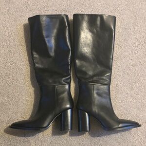 Zara Black Leather Knee-High Boots
